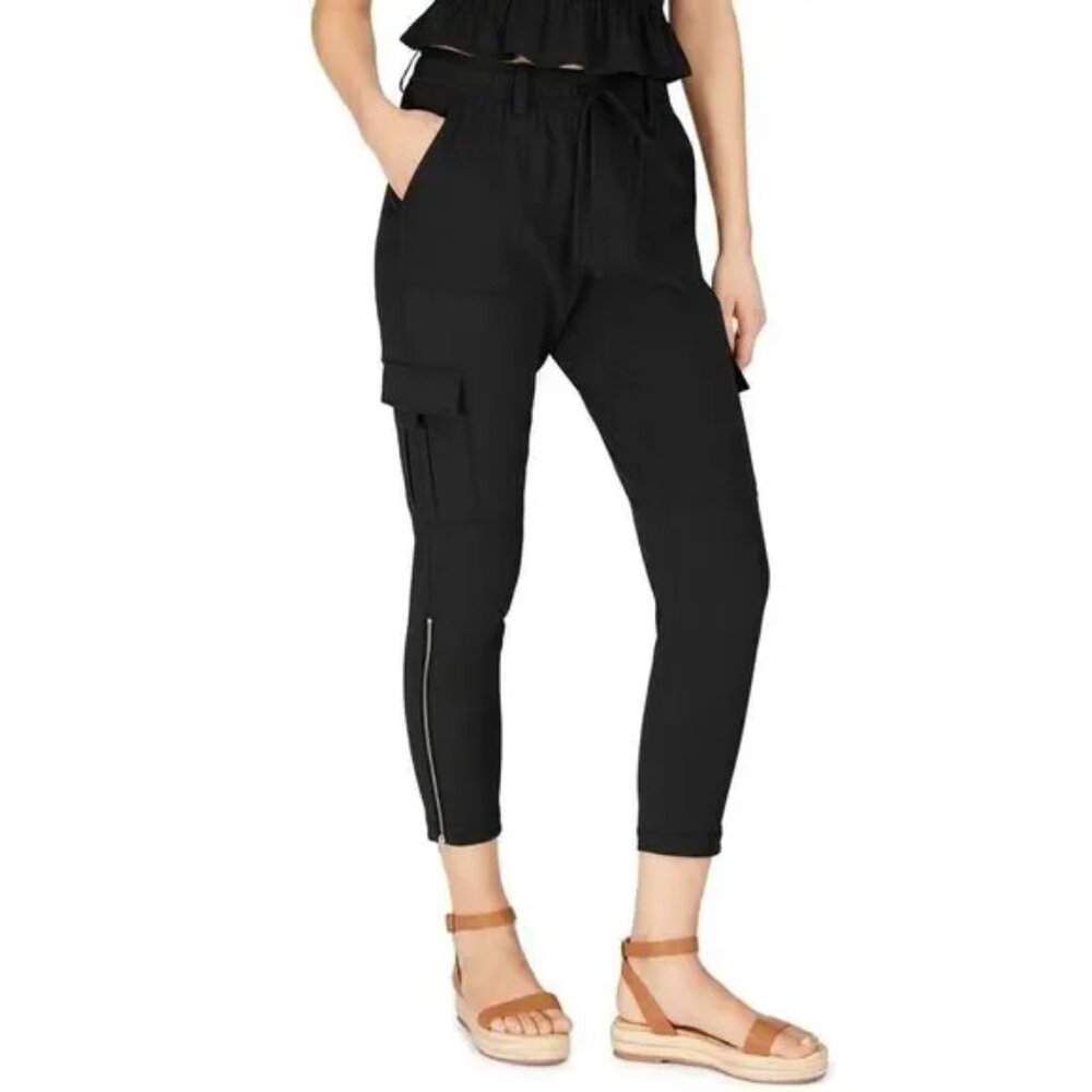 INC Women's Earth Black Drawstring Hem High Rise Skinny Cargo Pants - Size M